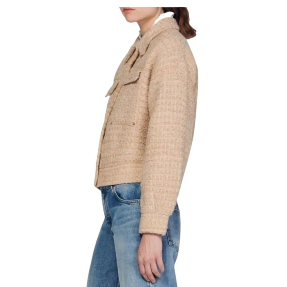Sandro Bernadette Tweed Trucker Jacket NWT  Size 10 Large - Picture 4 of 10